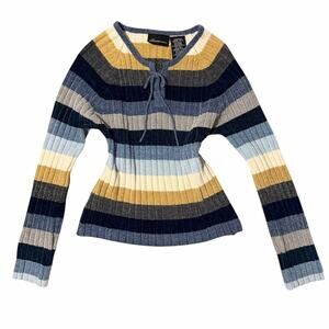 Vintage No Boundaries Striped Tie Front Sweater 90s Size Juniors Large